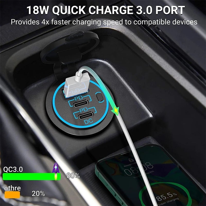 Y&D Original Dual PD USB-C Fast Car Charger, QC3.0 Triple Power Outlet Cigarette Lighter Adapter, Automobile Chargers Electronic Accessories - Image 4